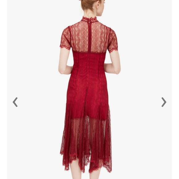 JONATHAN SIMKHAI Siren Red Satin Lace Short Sleeve Dress